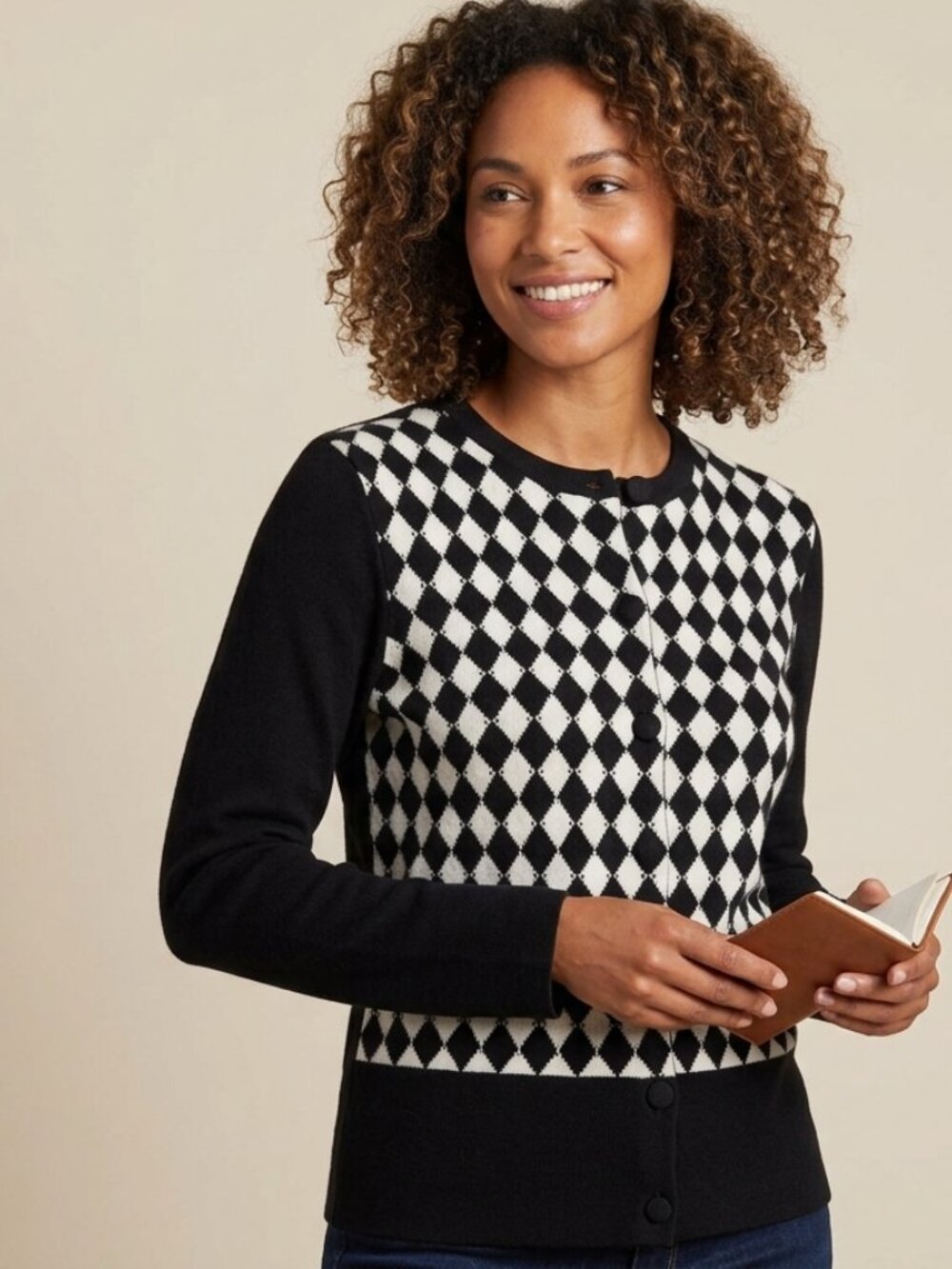 Pendleton 100% Merino Wool Harlequin Diamond Cardigan, Medium